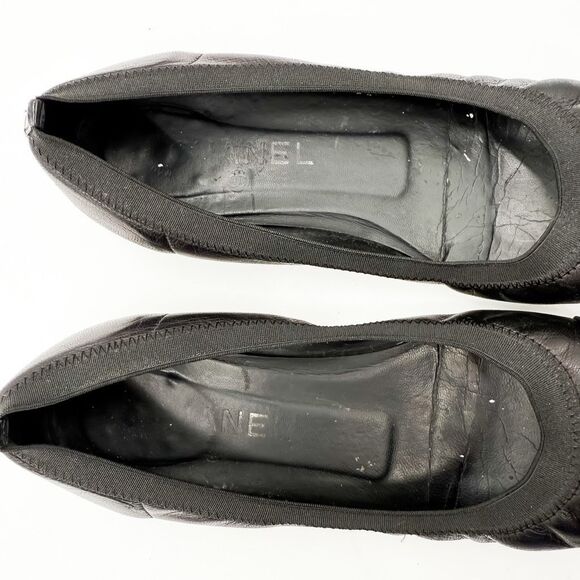 Chanel CC Cap Toe Ballet Flats Black Leather EU 37 US 6-6.5 - Picture 10 of 15